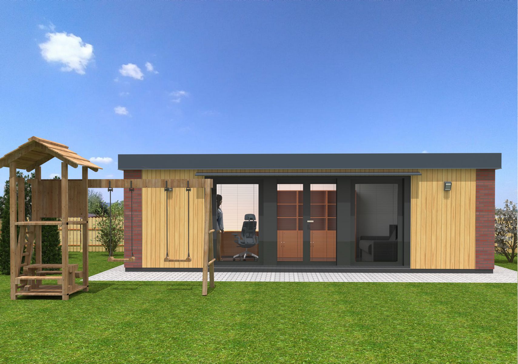 Zahradní domek 8m x 3m, dekor dřevěný obklad