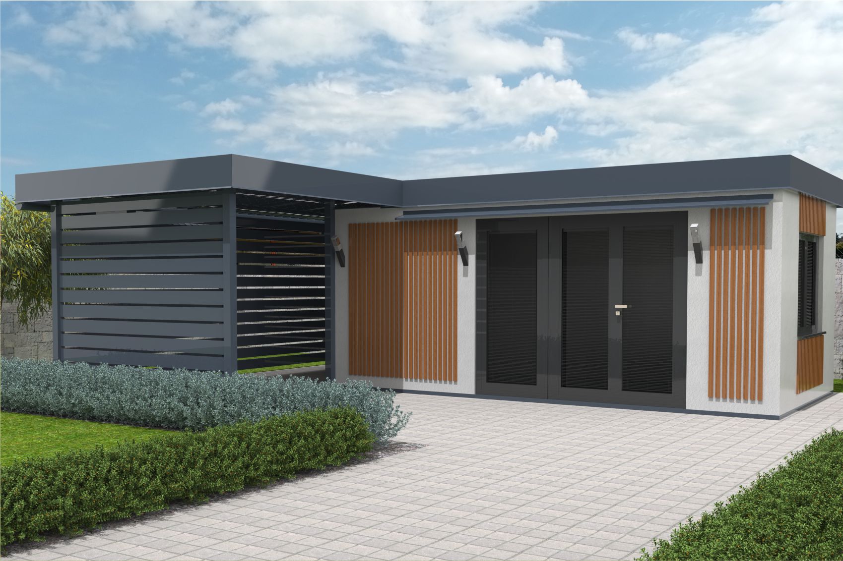 Zahradní domek 6m x 3m plus přístřešek 6m x 3m